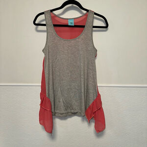 Women's H.I.P. Tank Top Size S Gray and Coral ruffles